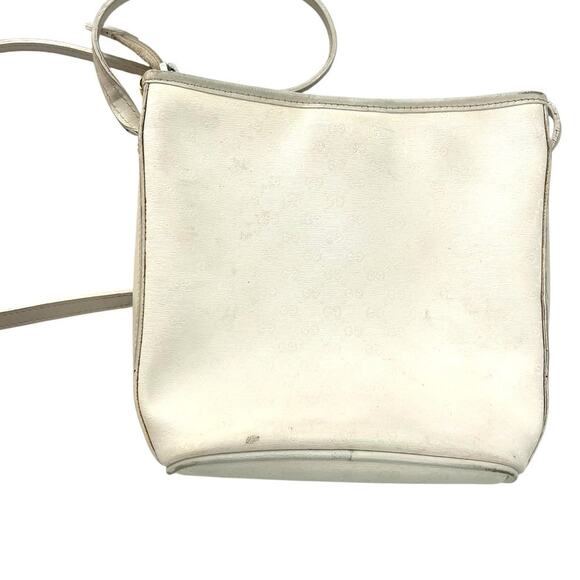 Vintage 80's Gucci White Bag Micro GG Logo Print Crossbody Purse Gold 1980's - Picture 10 of 15